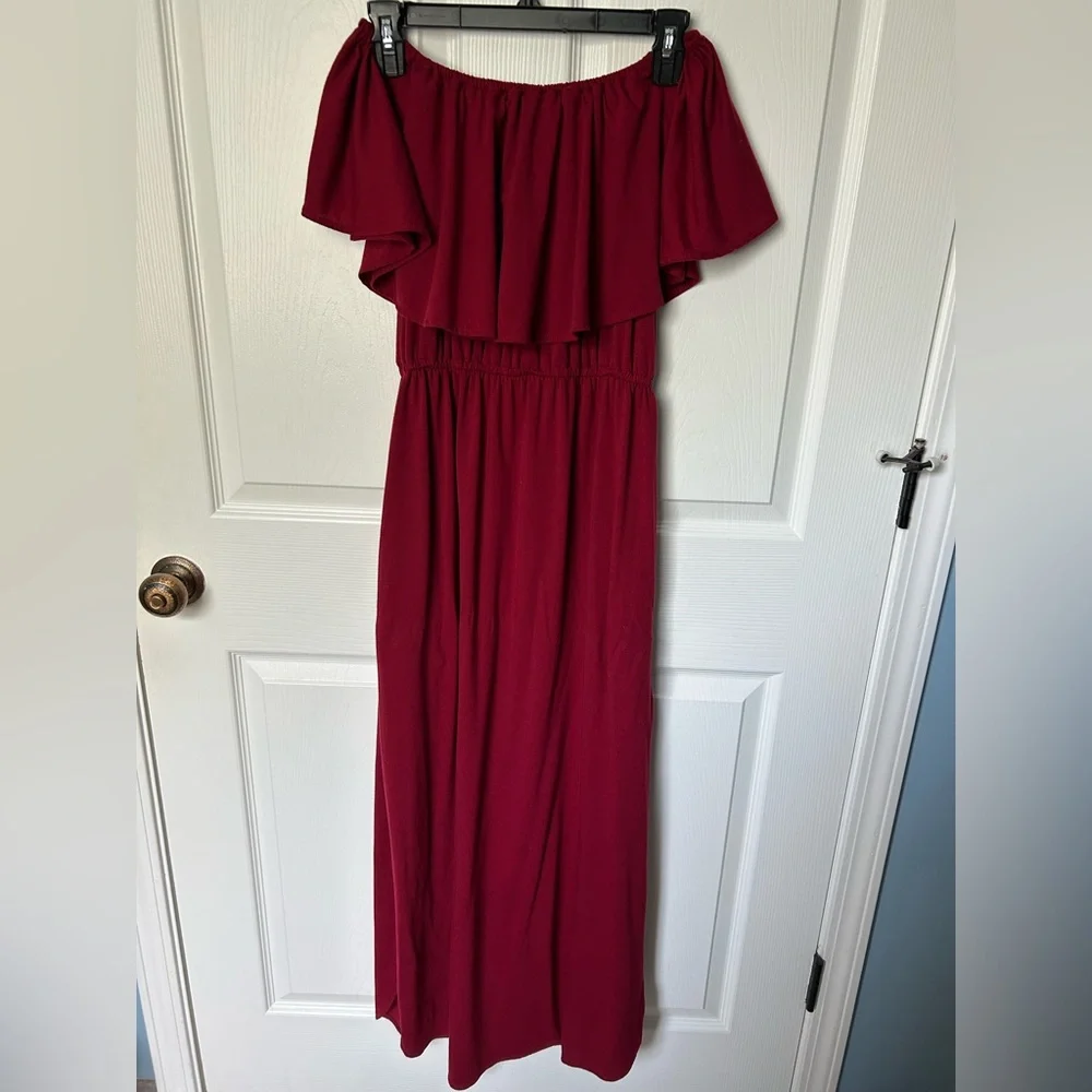 Verabendi Off the Shoulder Summer Long Burgundy Red Dress Size 8/10 - Picture 8 of 11